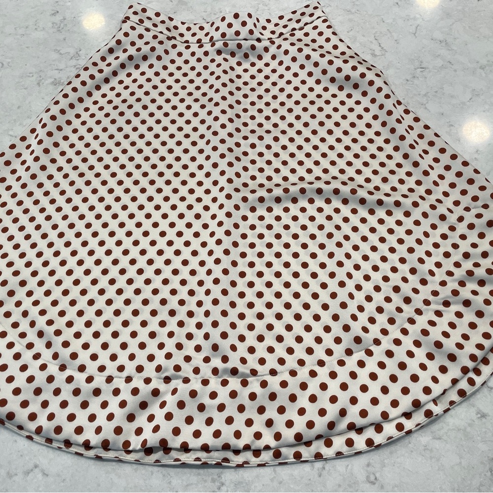Adorable Knee-length Skirt, Cream with Brown Polka Dots